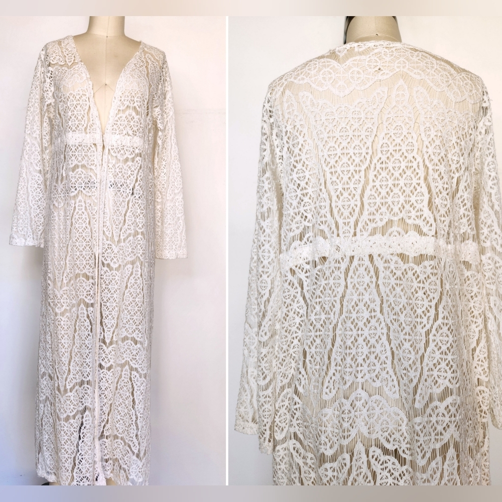 Y2K Lace Duster Jacket Long Duster Dress Jacket - White Lace Duster Layering